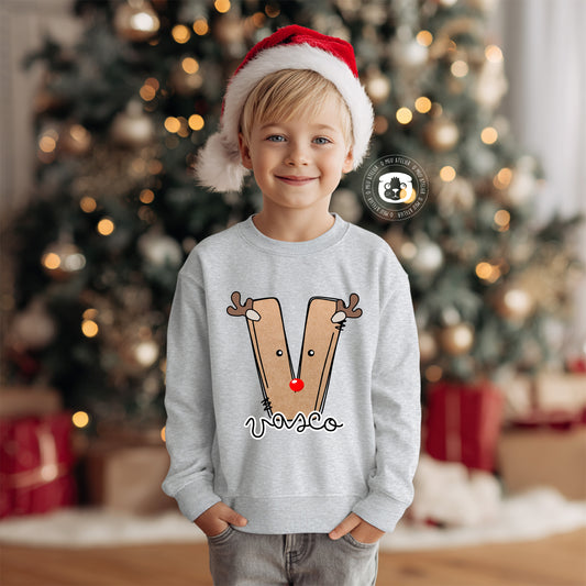 Sweat de Natal Personalizada com Nome – Rena Inicial – 100% Algodão Cardado