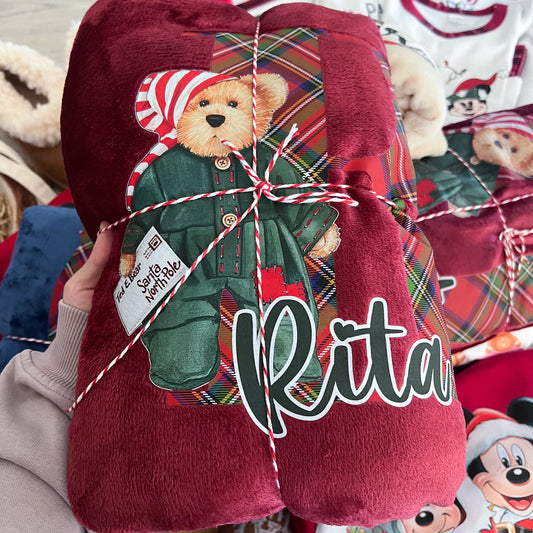 Manta Personalizada de Natal com Nome – Ursinho Fofo