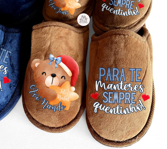 Chinelos Camurcina personalizados “Sempre quentinhos”