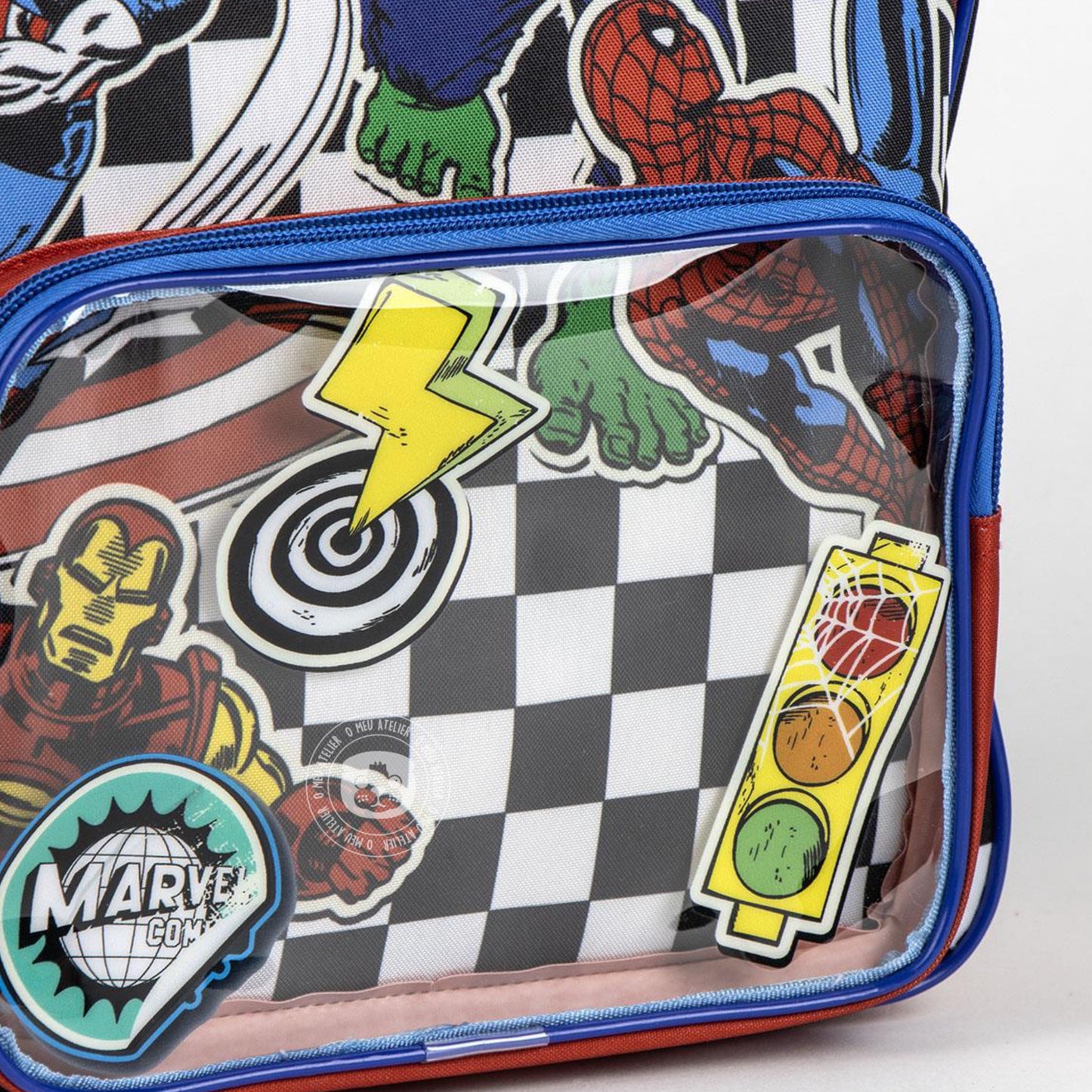 Mochila Infantil Marvel com Bolso Transparente - Personalizável com Nome