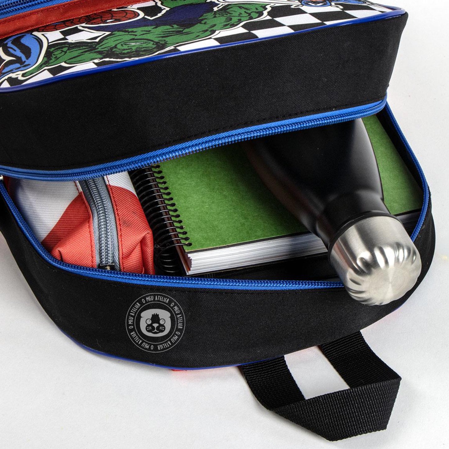 Mochila Infantil Marvel com Bolso Transparente - Personalizável com Nome