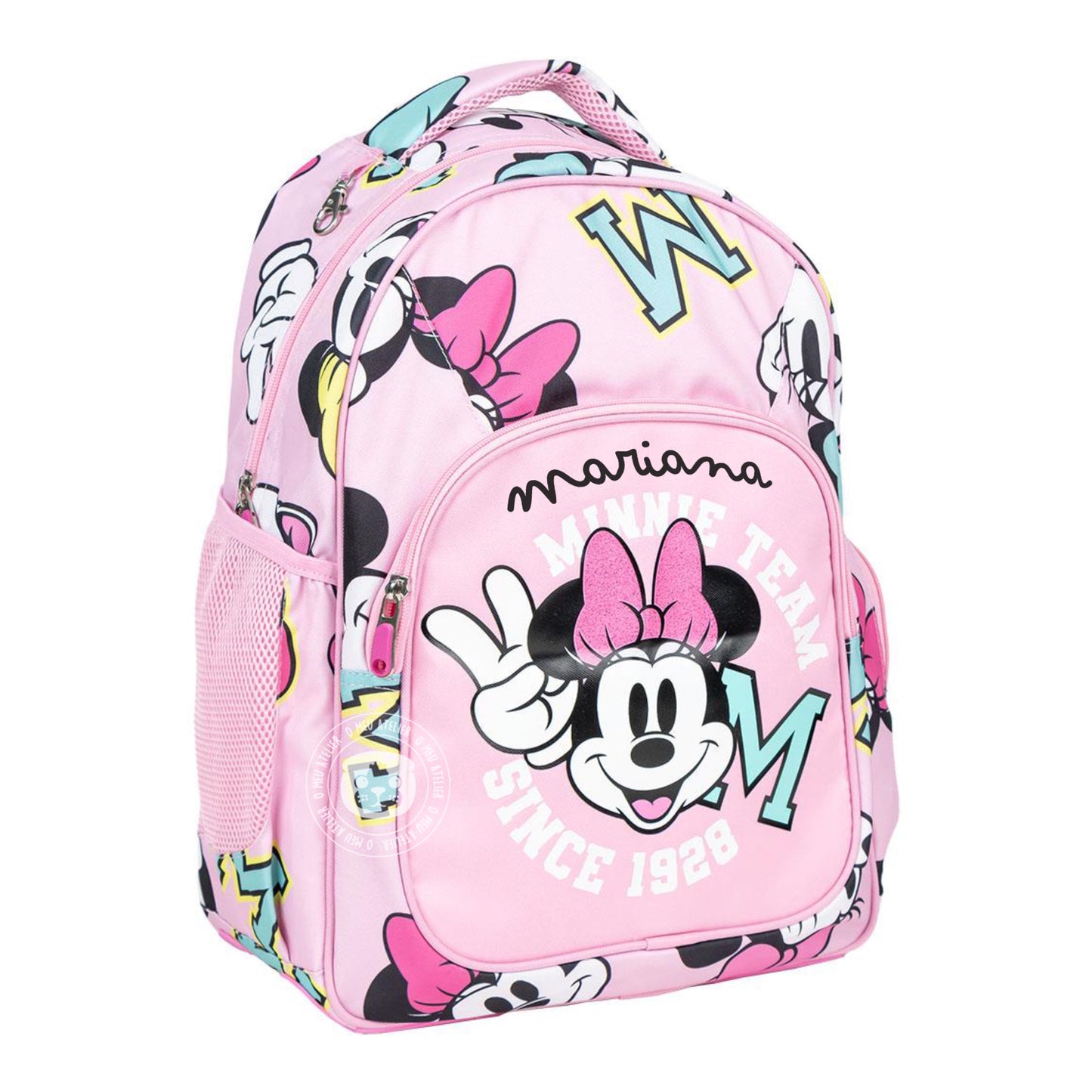 Mochila Escolar Minnie Team - Personalizável com Nome