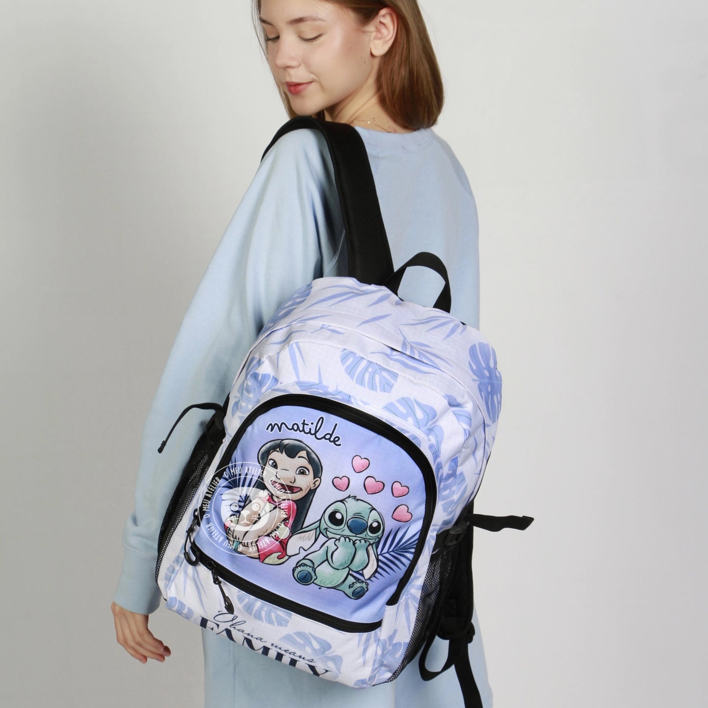 Mochila Escolar Grande Stitch & Lilo Personalizada