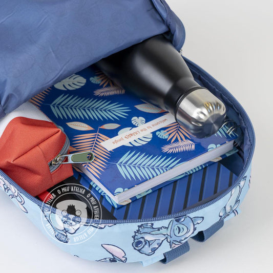 Mochila Stitch & Angel Azul Personalizada com Nome – Modelo Infantil