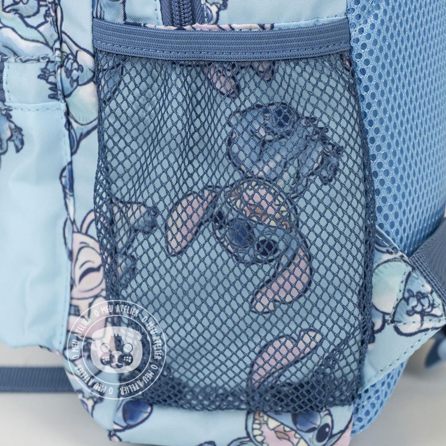 Mochila Stitch & Angel Azul Personalizada com Nome – Modelo Infantil