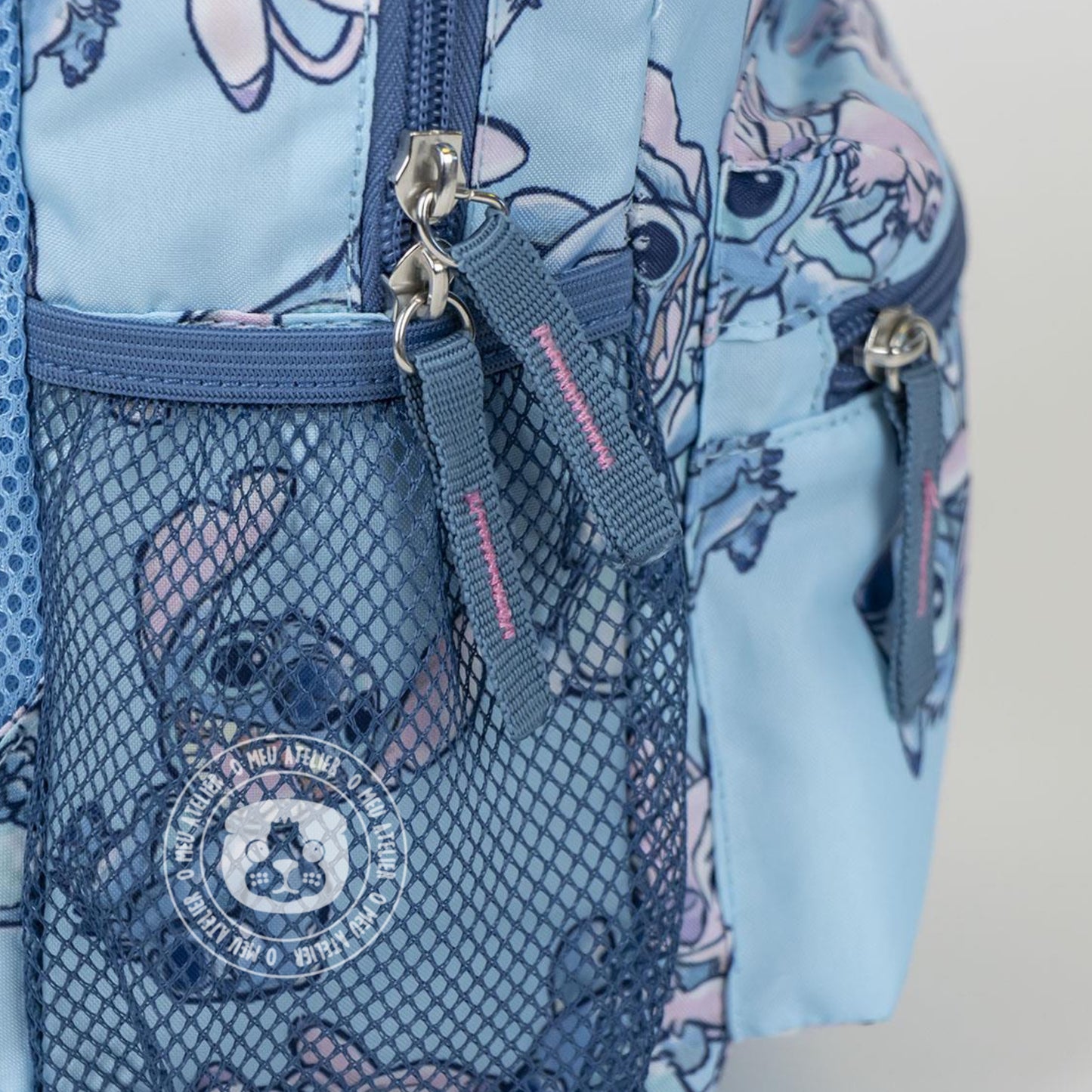 Mochila Stitch & Angel Azul Personalizada com Nome – Modelo Infantil