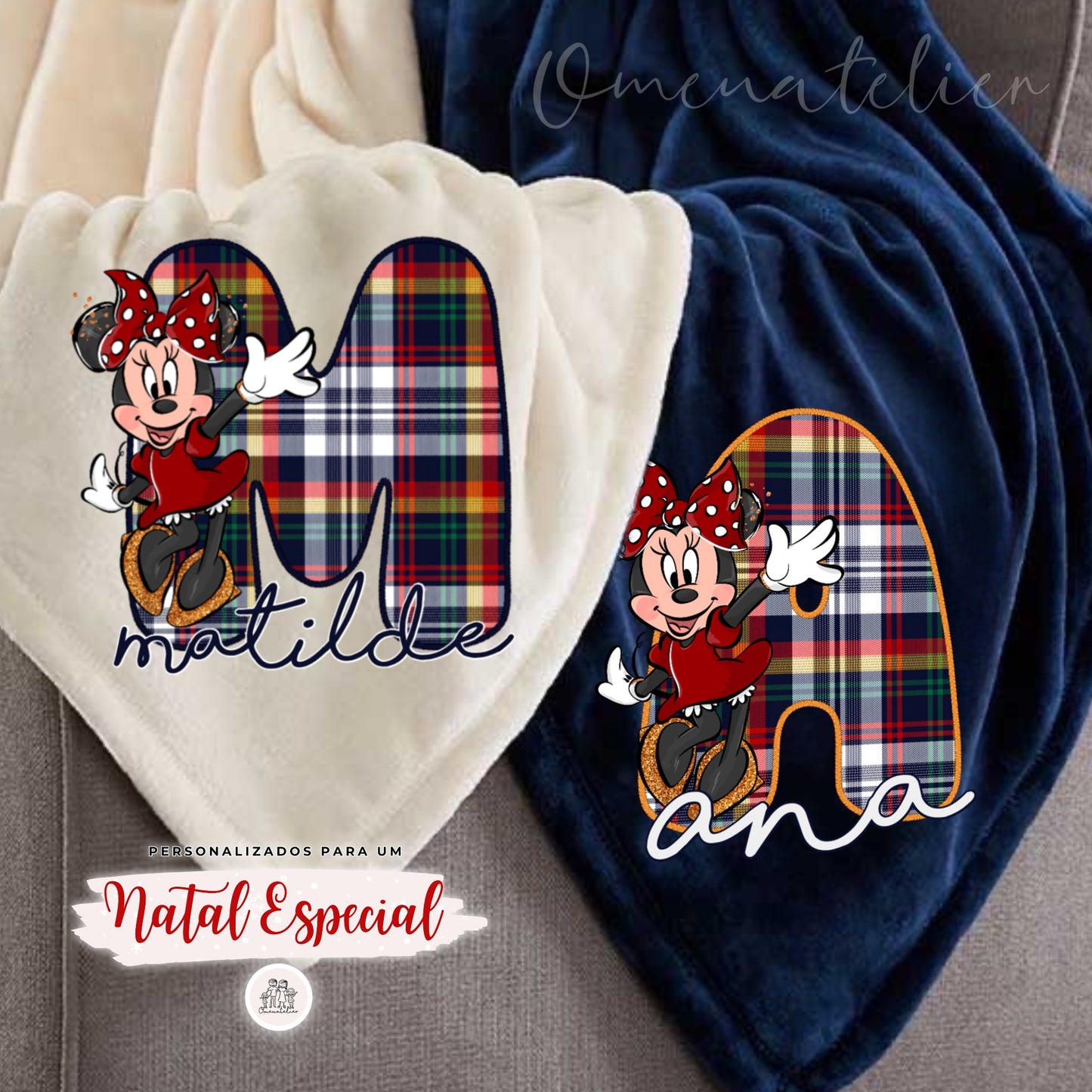 Manta Minky de Natal Personalizada “Inicial Minnie”