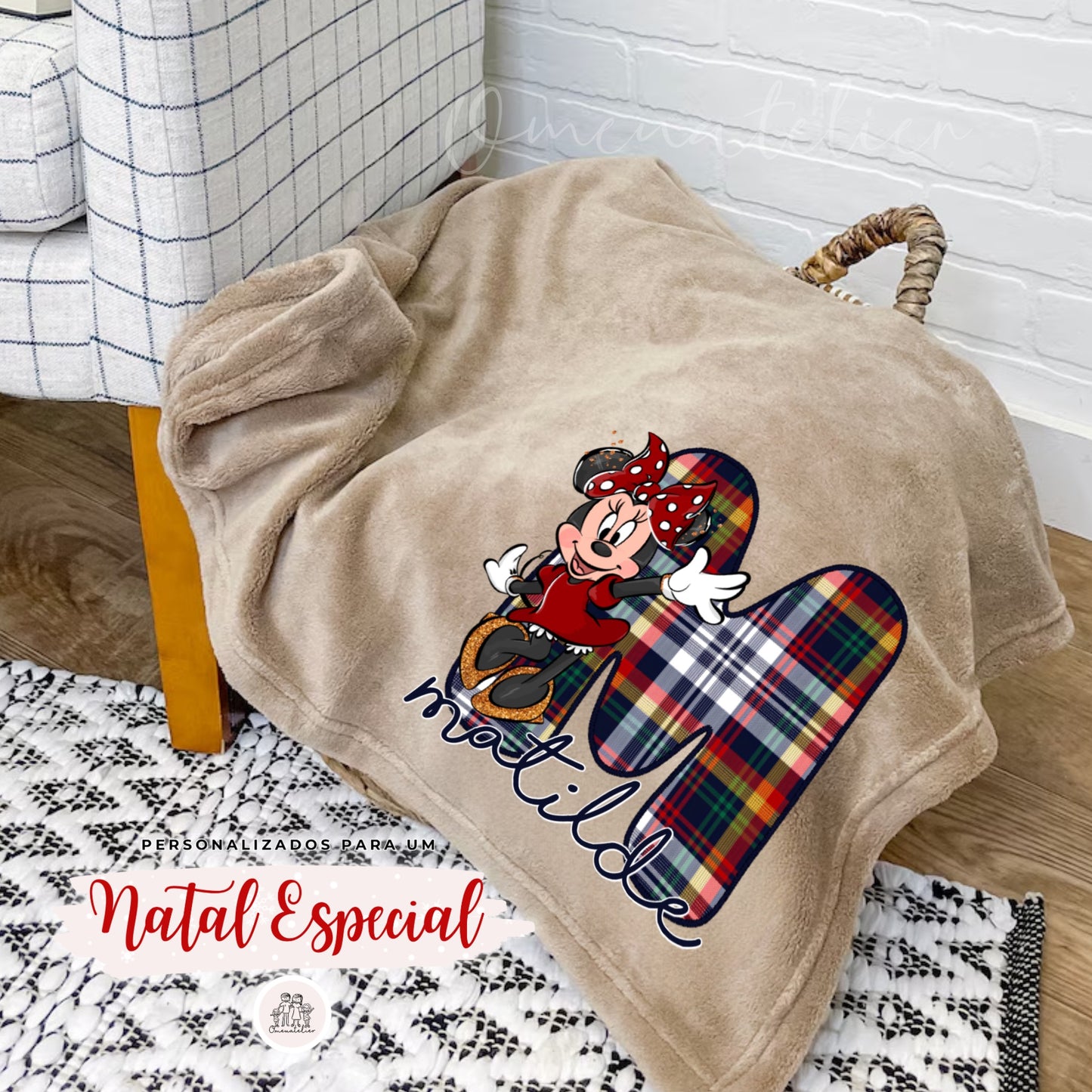 Manta Minky de Natal Personalizada “Inicial Minnie”