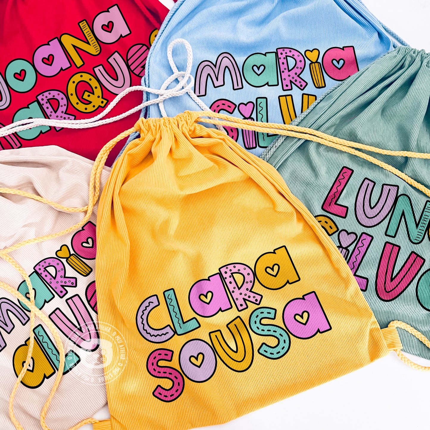 Saco Mochila Personalizado com Nome – Tecido Estilo Bombazina