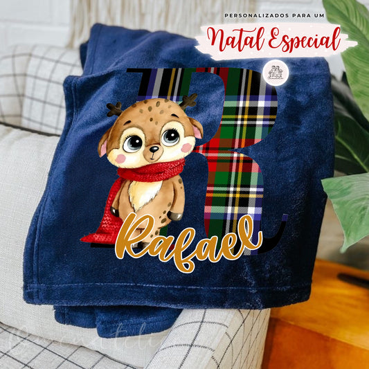Manta Minky de Natal Personalizada “Reninha Xadrez”