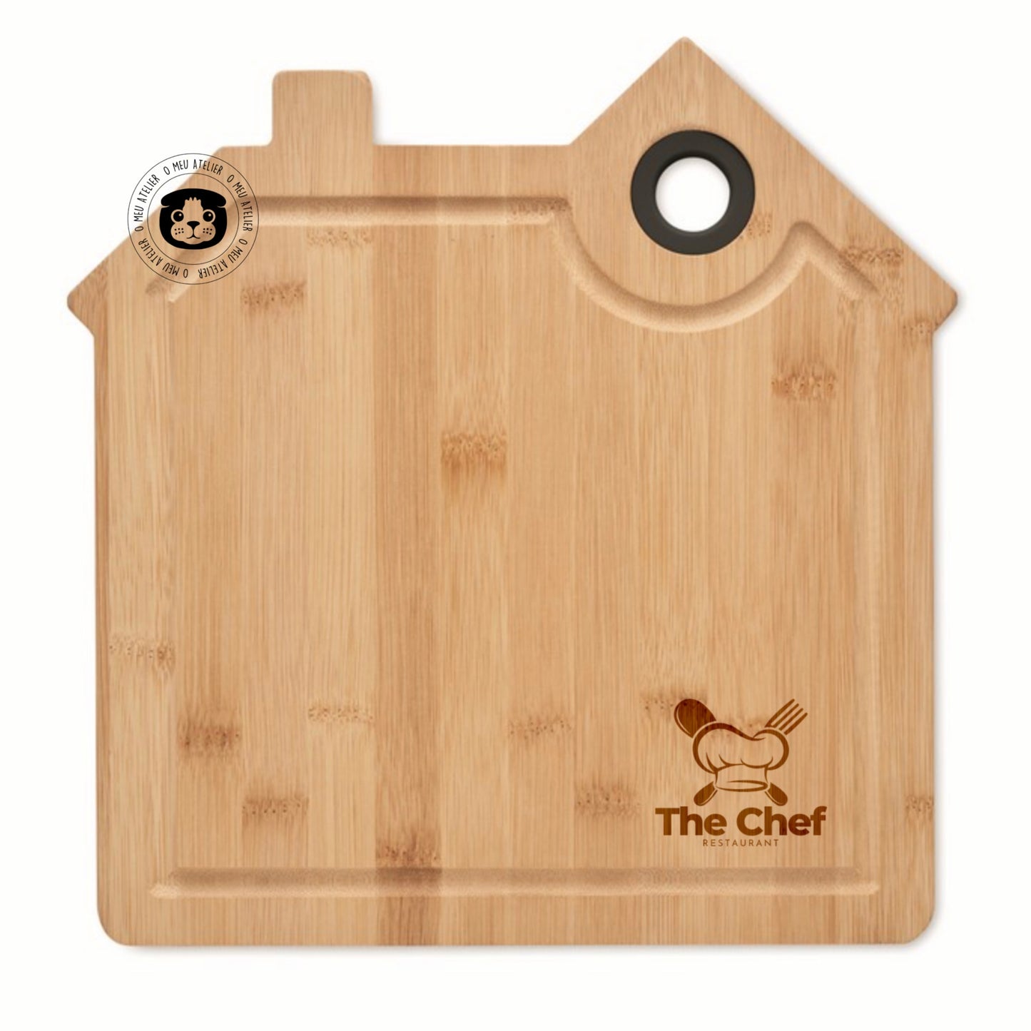 Tábua em Bambu Personalizada – Formato Casa para Restaurantes