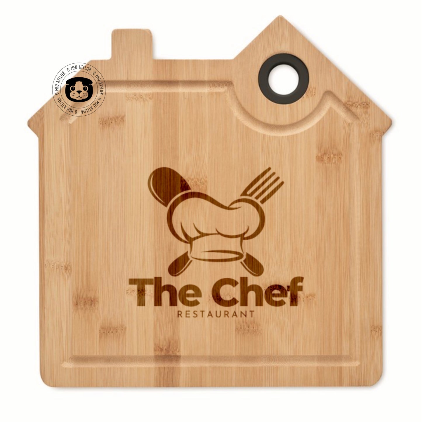 Tábua em Bambu Personalizada – Formato Casa para Restaurantes