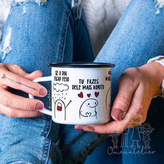 Caneca Vintage de esmalte Flork “Se o dia ficar feio…”