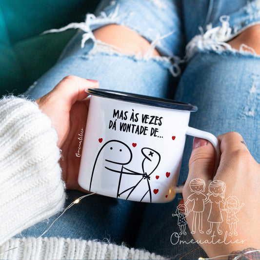 Caneca Vintage de esmalte Flork “Eu amo-te muito mas…”