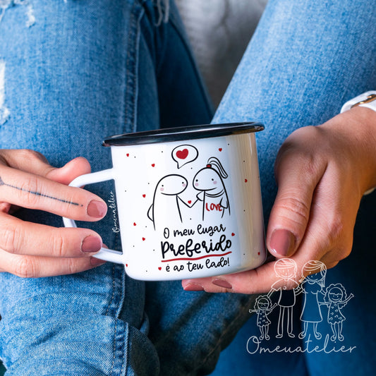 Caneca Vintage de esmalte Flork “O meu lugar preferido…”