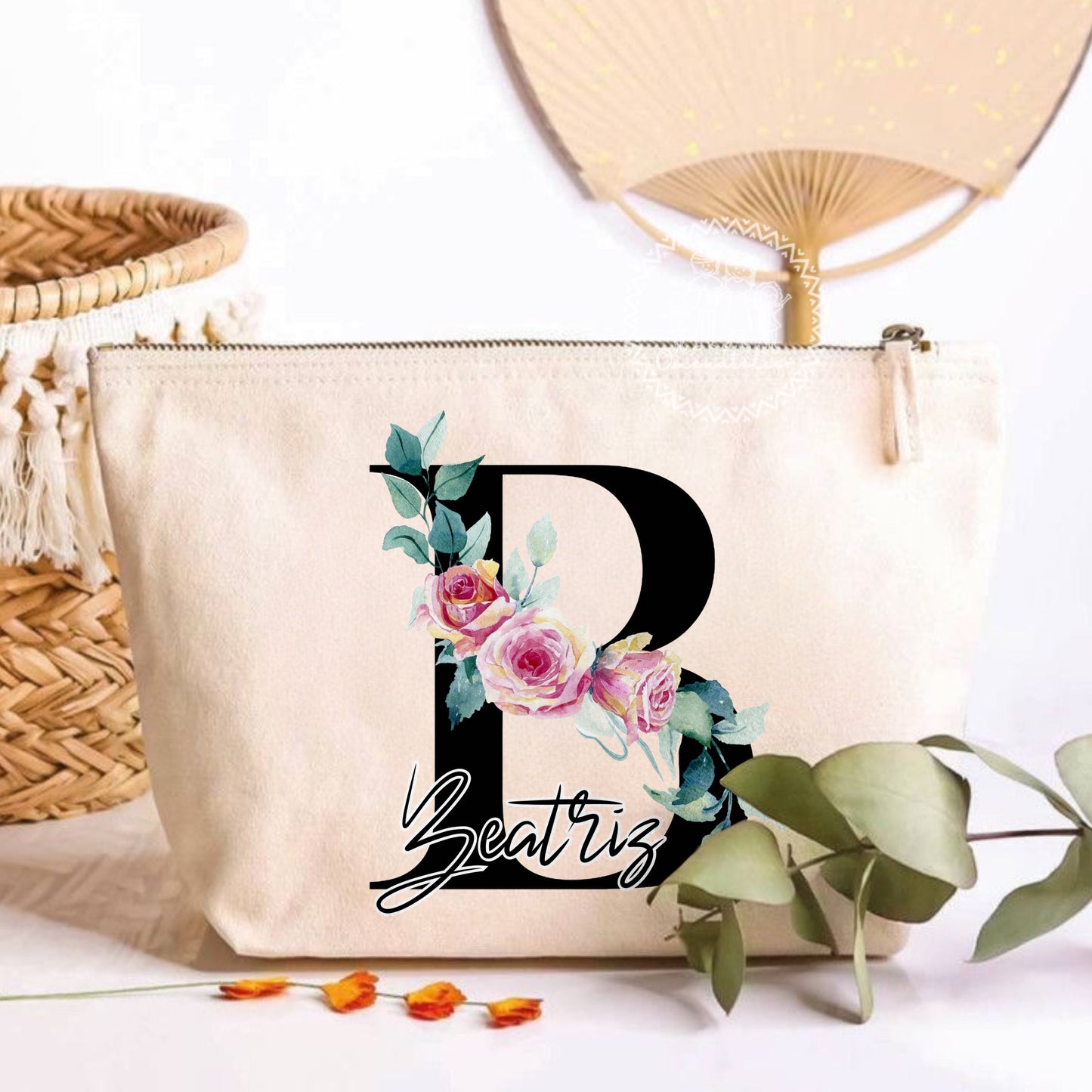 Bolsa/Necessaire de Algodão “Inicial Floral”