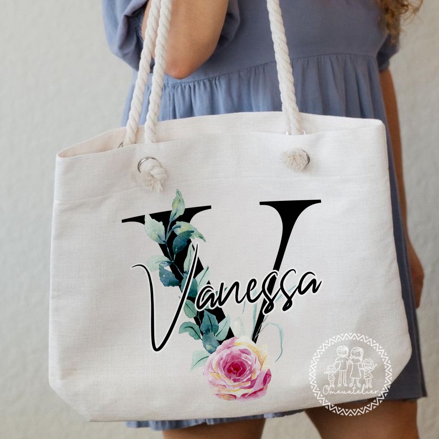 Saco de Algodão com alças em corda “Inicial Floral”