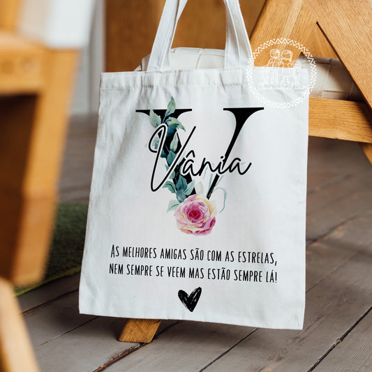 Saco de Algodão “Inicial Floral - Melhores Amigas”