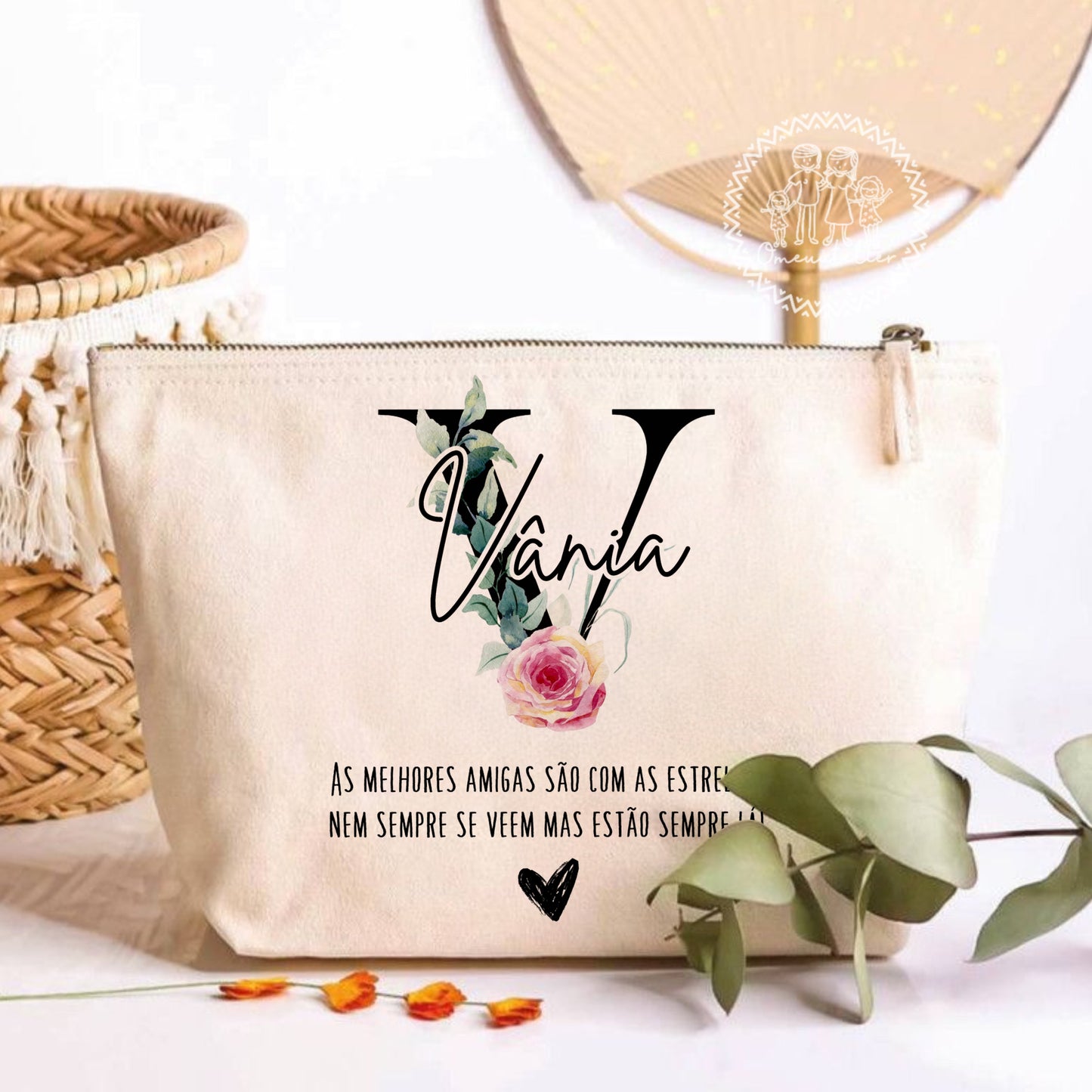Bolsa/Necessaire de Algodão “Inicial Floral - Melhores Amigas”