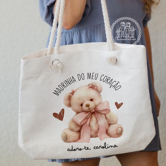 Saco de Algodão com alças em corda “Madrinha do meu coração”
