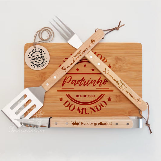 Conjunto de Churrasco Personalizado “O melhor Padrinho”