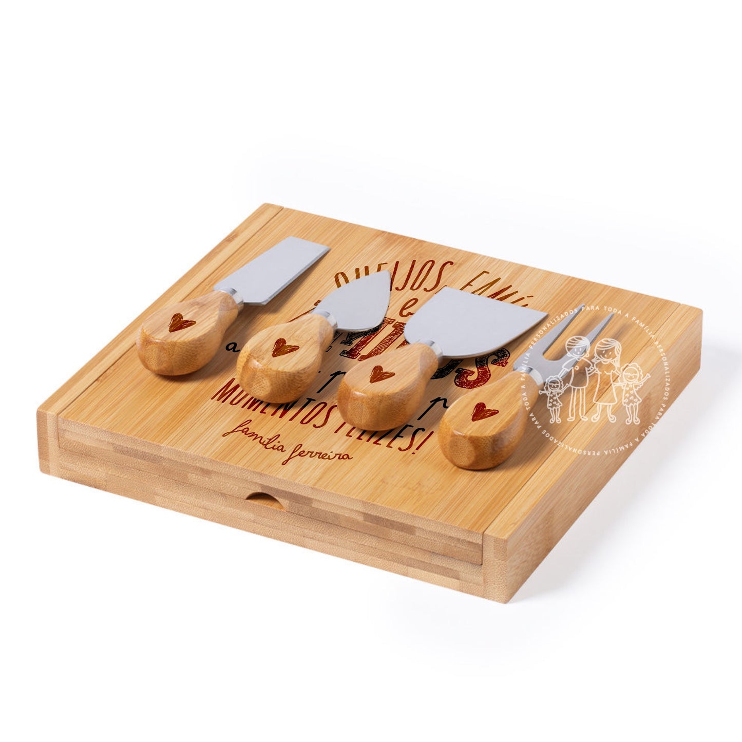 Set de Queijos Personalizado "Queijos, Família e Bons Amigos"