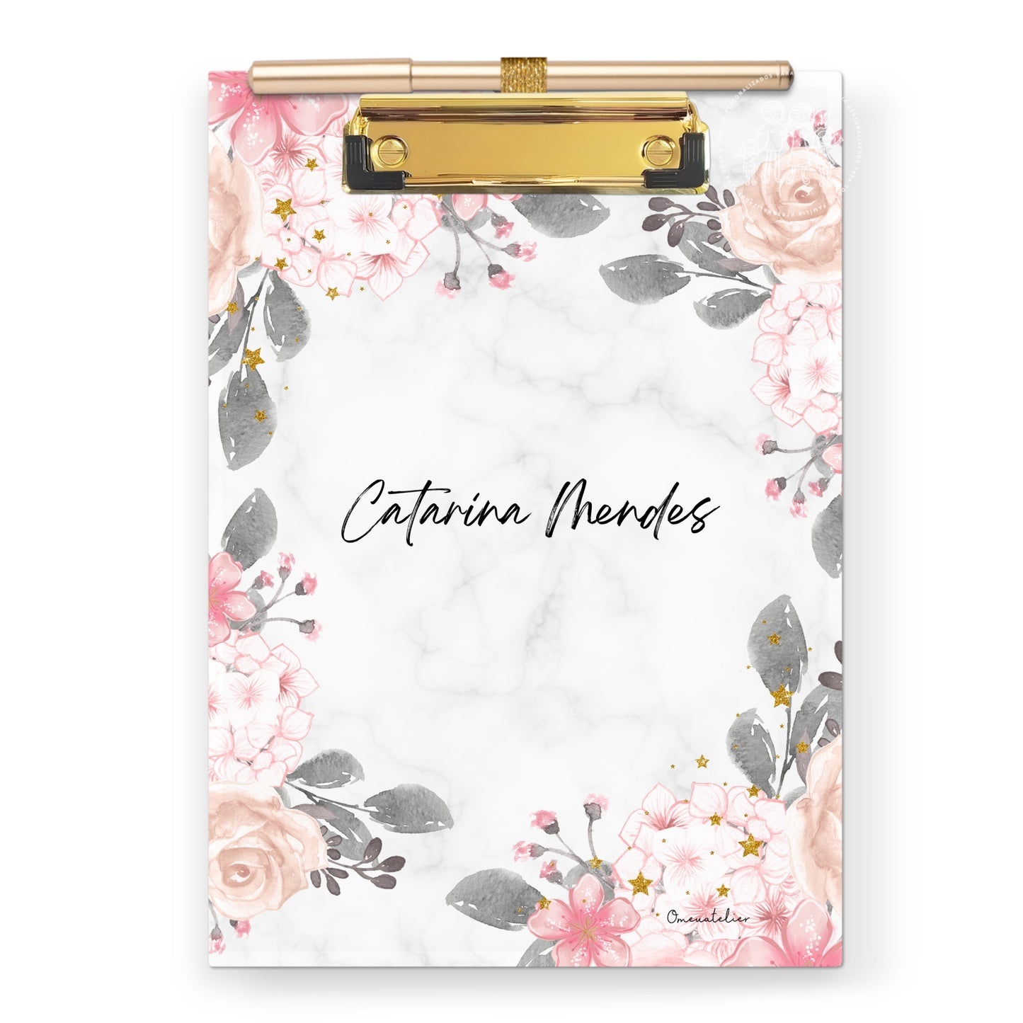 Prancheta personalizada c/ folhas decoradas