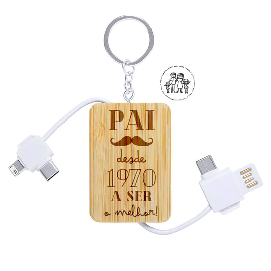 Porta-Chaves em Bambu com Cabo Carregador “Pai desde… a ser o Melhor!”
