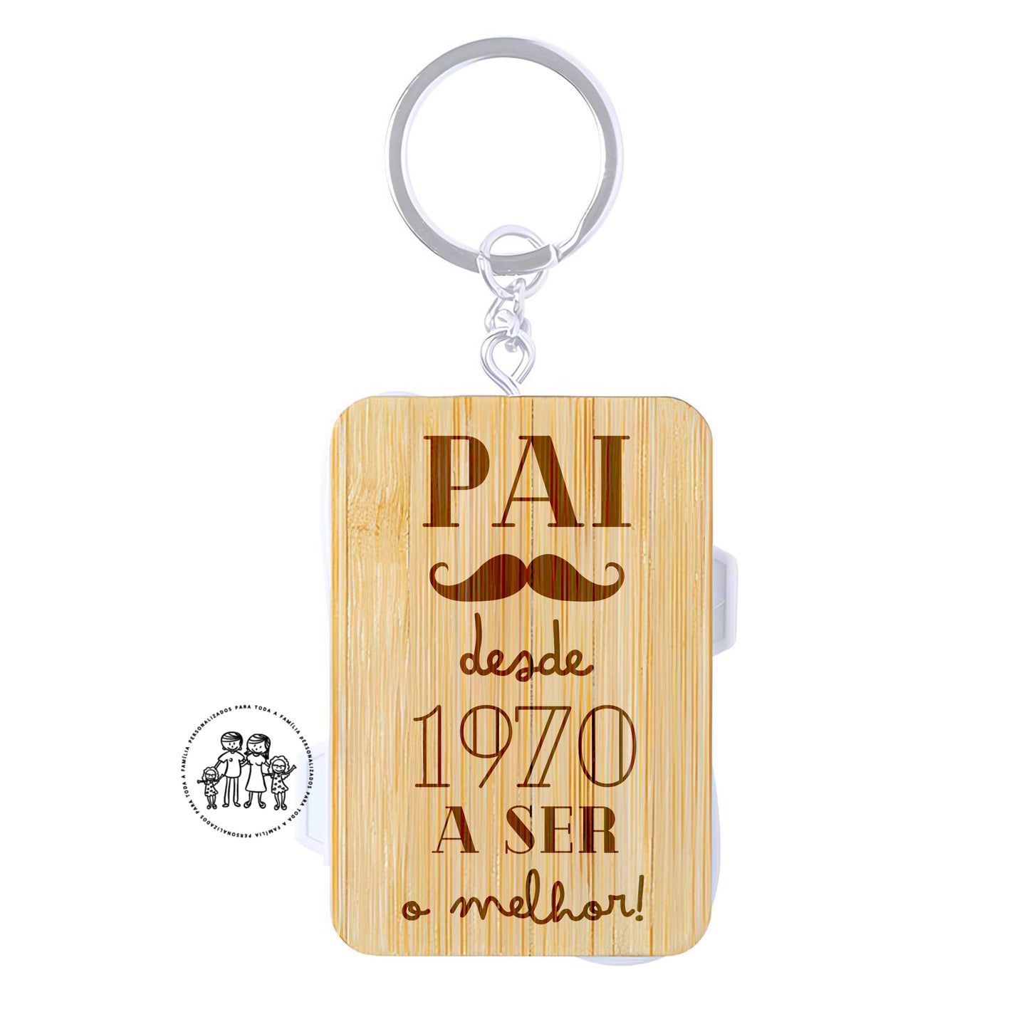 Porta-Chaves em Bambu com Cabo Carregador “Pai desde… a ser o Melhor!”