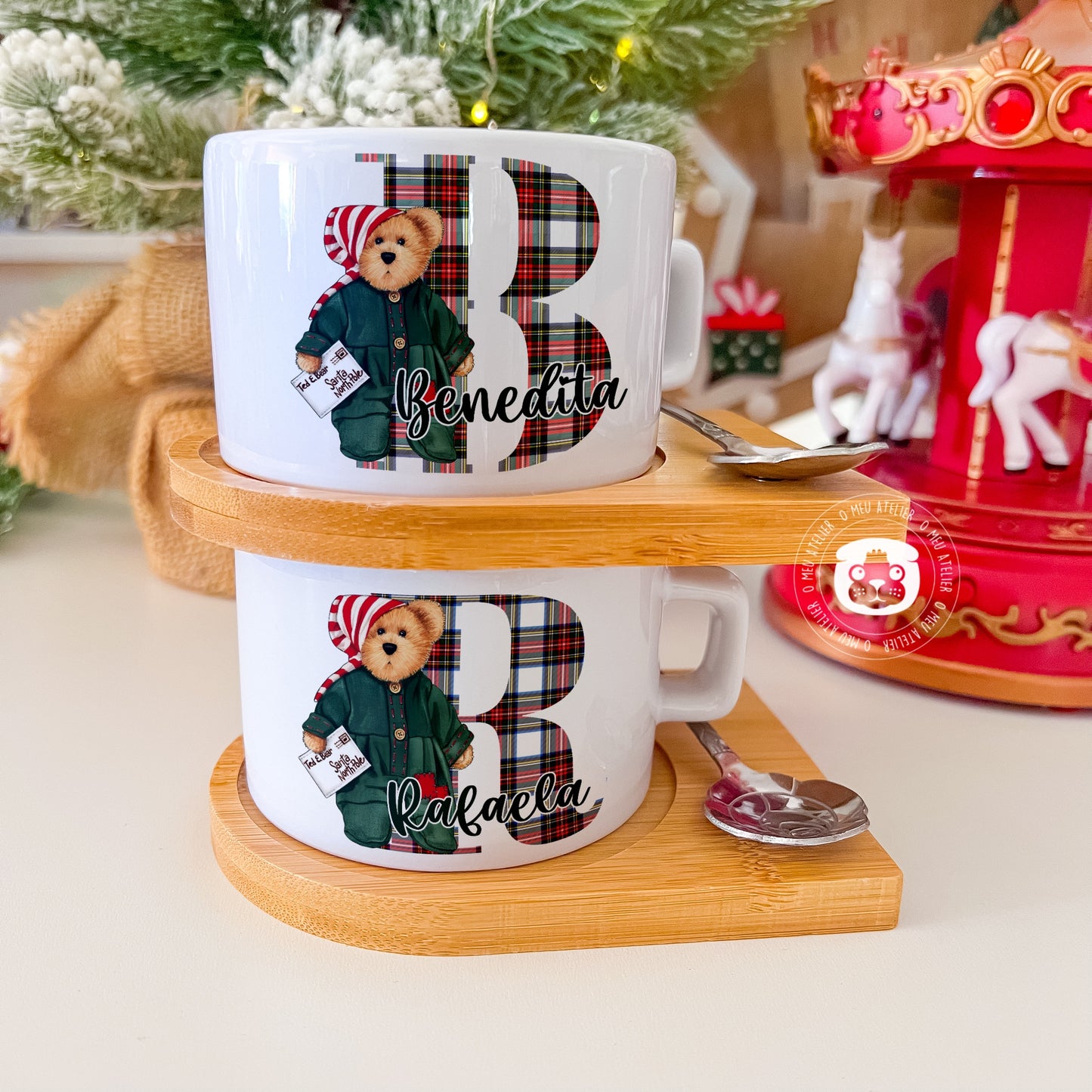 Chávena Personalizada com Base em Bambu e Colher