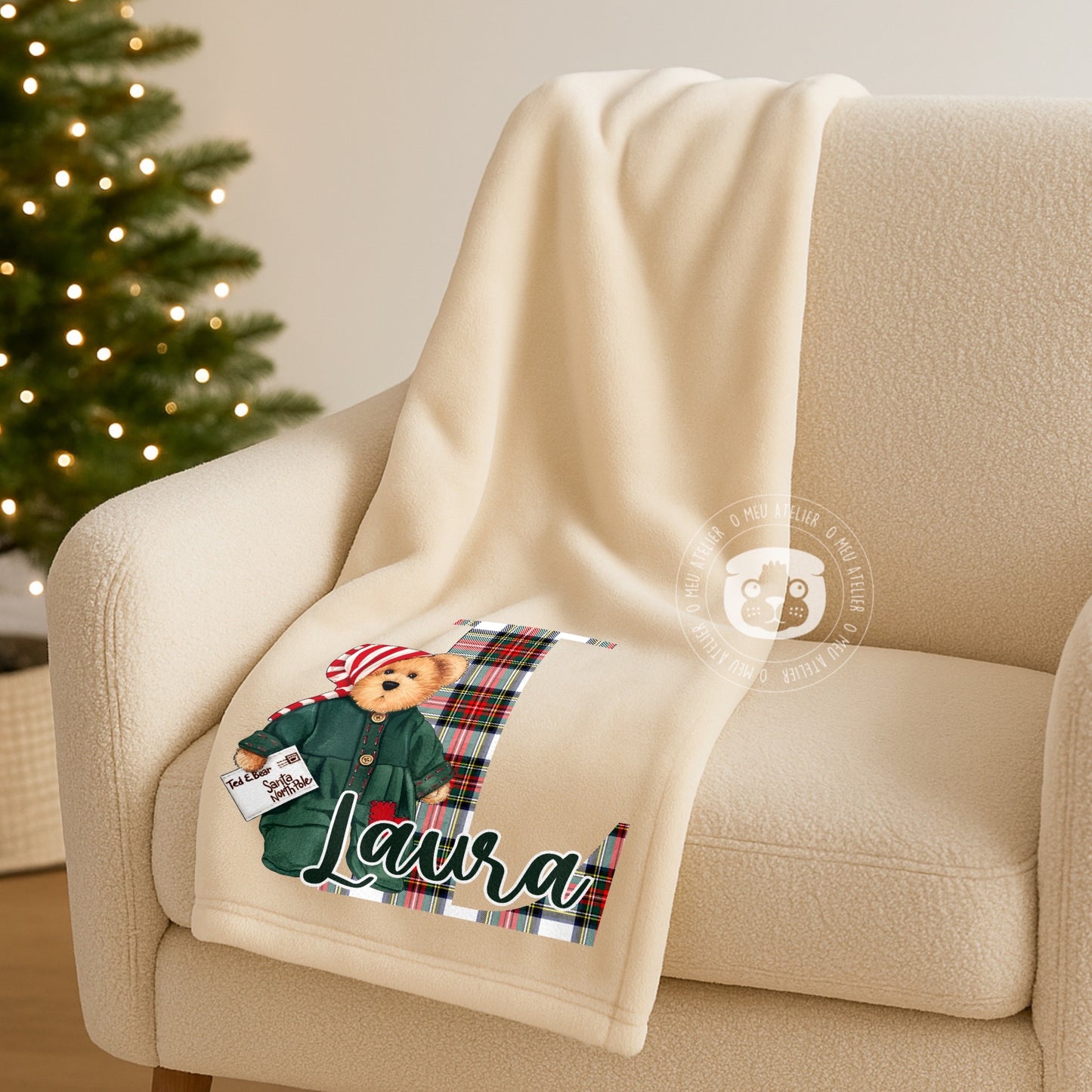 Manta Personalizada de Natal com Nome – Ursinho Fofo
