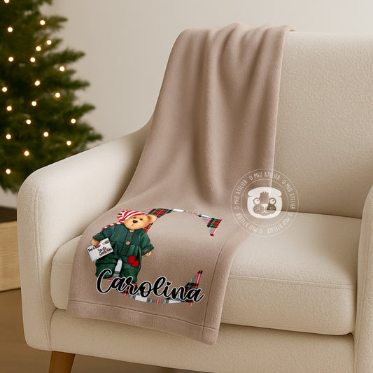 Manta Personalizada de Natal com Nome – Ursinho Fofo