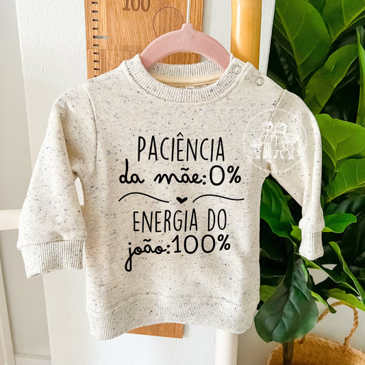 Sweatshirt bebé menino “Paciência da mãe 0%…”