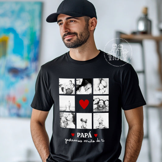T-shirt personalizada dia do Pai com fotos “Pai gostamos muito de ti”