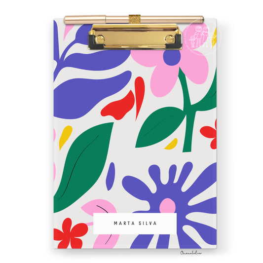 Prancheta personalizada c/ folhas "Flores de Verão"