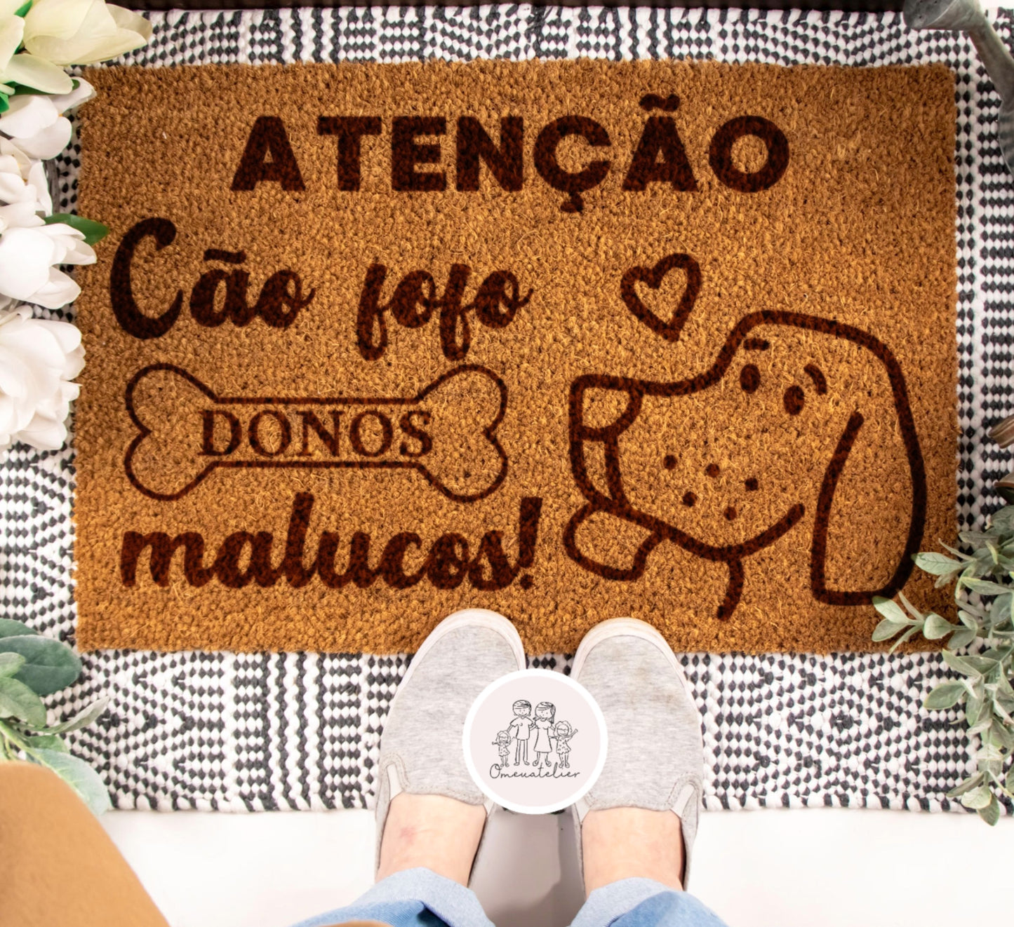 Tapete de entrada personalizado “Cão fofo, Donos malucos"