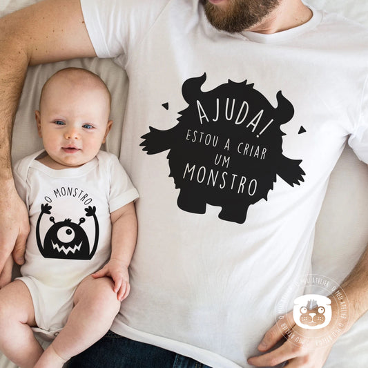 Conjunto T-shirt e Body bebé “Ajuda! Estou a criar um monstro”