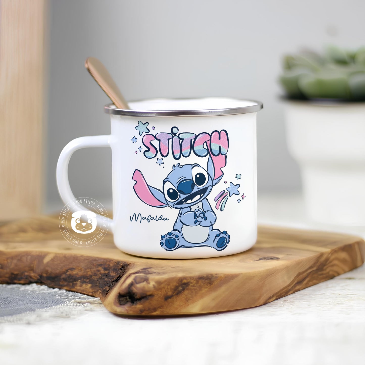 Caneca de esmalte “Stitch”