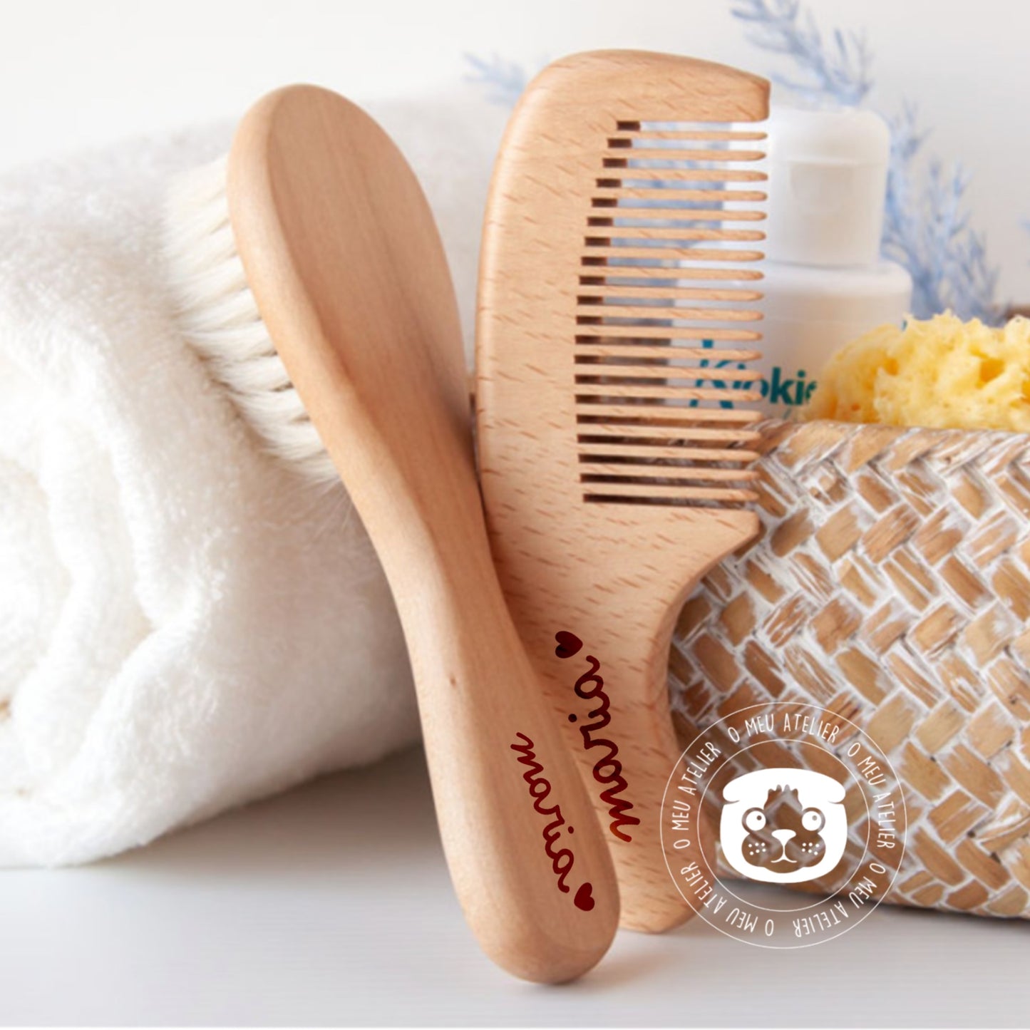 Conjunto de Pente e Escova Bebé Madeira Personalizado