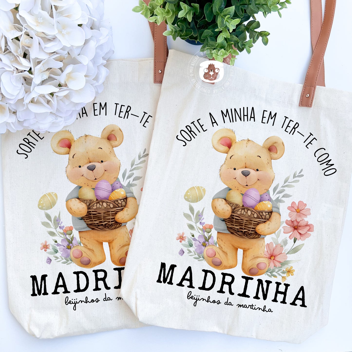 Sacola de algodão com alças em pele - Madrinha