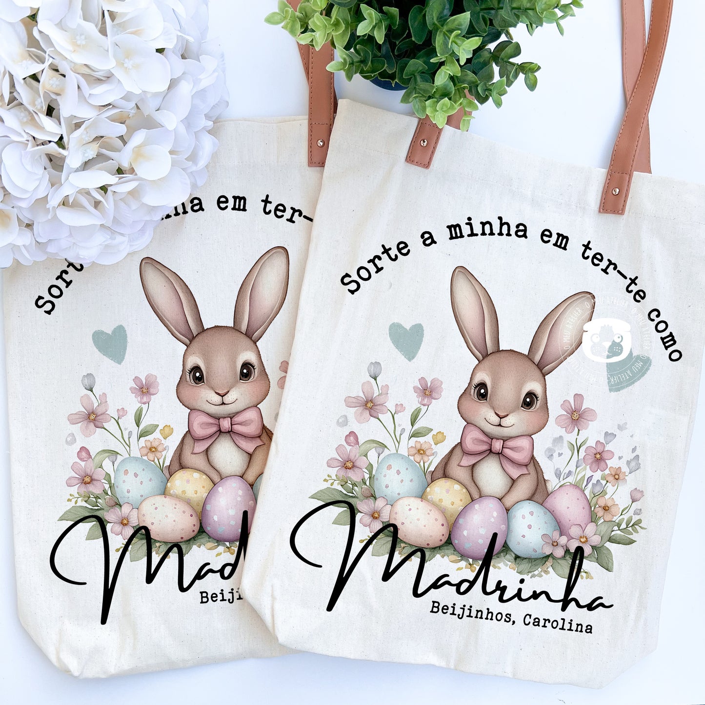 Sacola de algodão com alças em pele - Madrinha