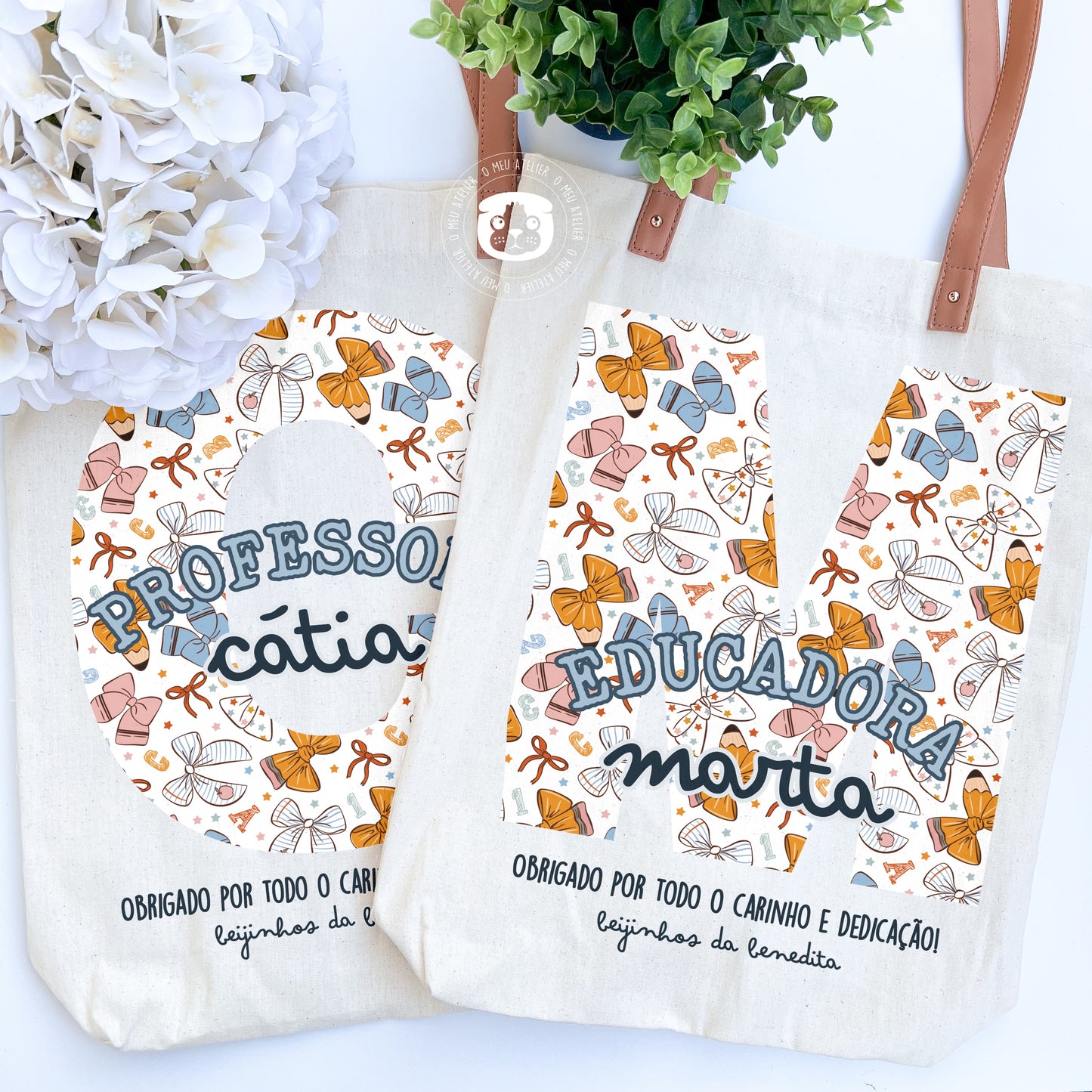 Sacola de algodão com alças em pele - Professoras, Educadoras e Auxiliares