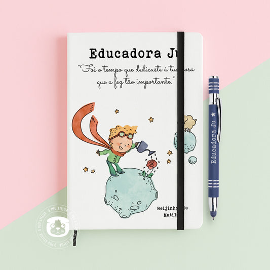 Conjunto “O Tempo Que Dedicamos” – Bloco A5 + Caneta Touch | Presente para Educadoras, Professoras ou Auxiliares