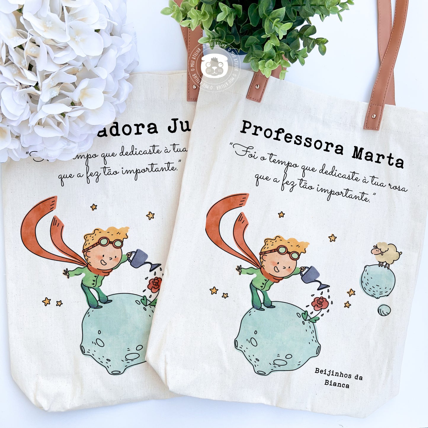 Sacola de Algodão com Alças em Pele – “O Tempo Que Dedicamos” | Presente para Educadoras, Professoras ou Auxiliares