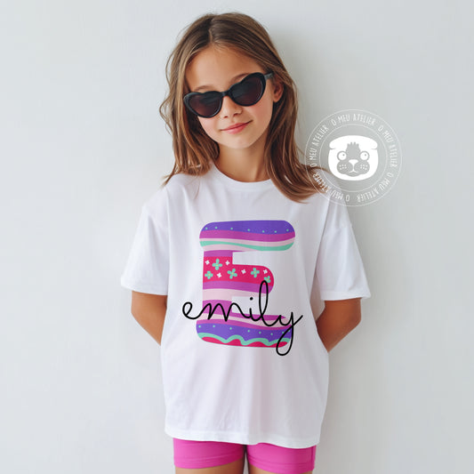 T-shirt Infantil Personalizada com Letra Decorada – Opção de Conjunto