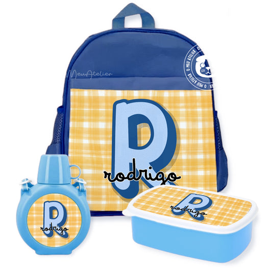 Kit Personalizado para Férias – Mochila, Cantil e Caixa-Lanche com Nome