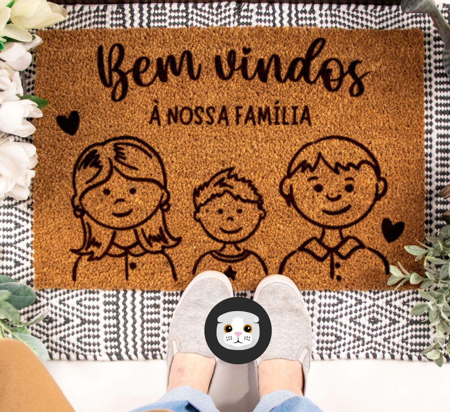 Tapete de entrada personalizado “Bem vindos à nossa família”