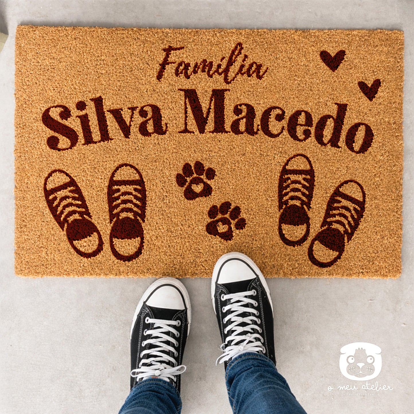 Tapete de entrada personalizado - Família Pegadas