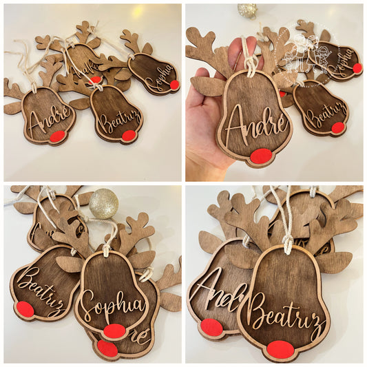 Enfeite de Natal personalizado em madeira com nome “Rudolfo”