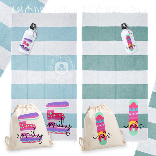 Conjunto Personalizado de Verão – Mochila, Toalha e Cantil
